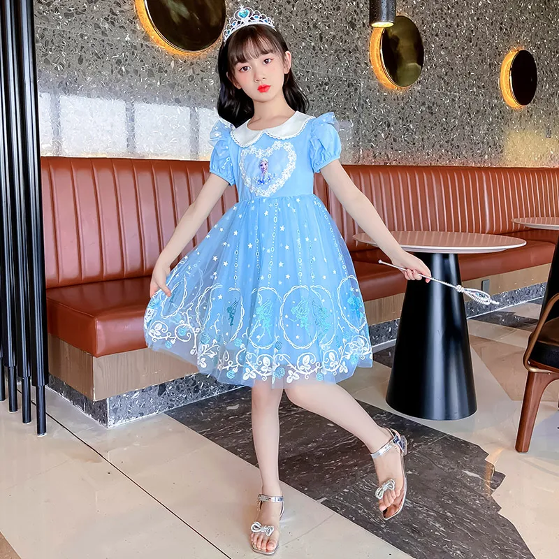 

Summer Girls Princess Dress 2022 New Children's Dress Breathable Fashion Long Skirt European and American Cartoon Baby Lace