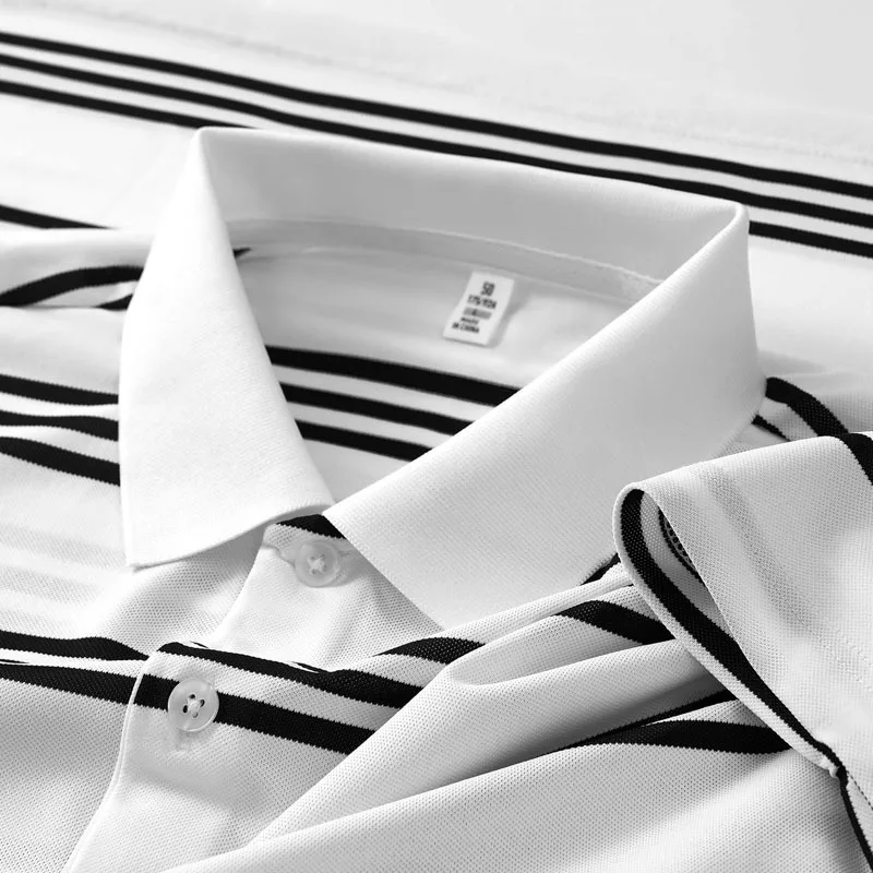 New Summer Knitted Golf Men's Polo Shirt Striped Color Short Sleeve Breathable Cool Fashion Classic Collar Business T-shirt