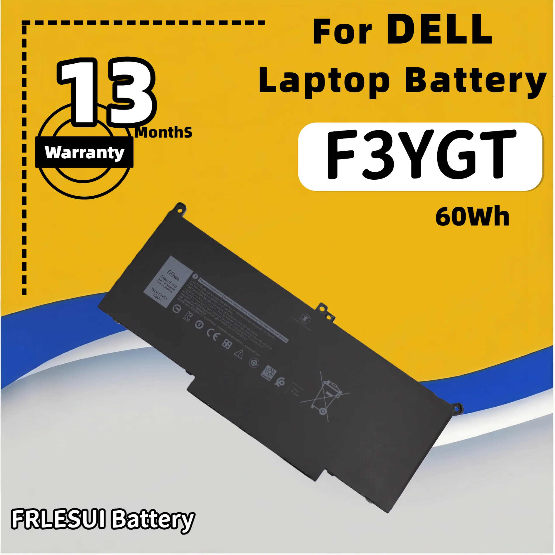 FRLESUI For DELL Latitude 12 7000 E7280 E7290 E7380 E7390 E7480 E7490 F3YGT 2X39G F3YGT DJ1J0 Laptop Battery 13-months warranty