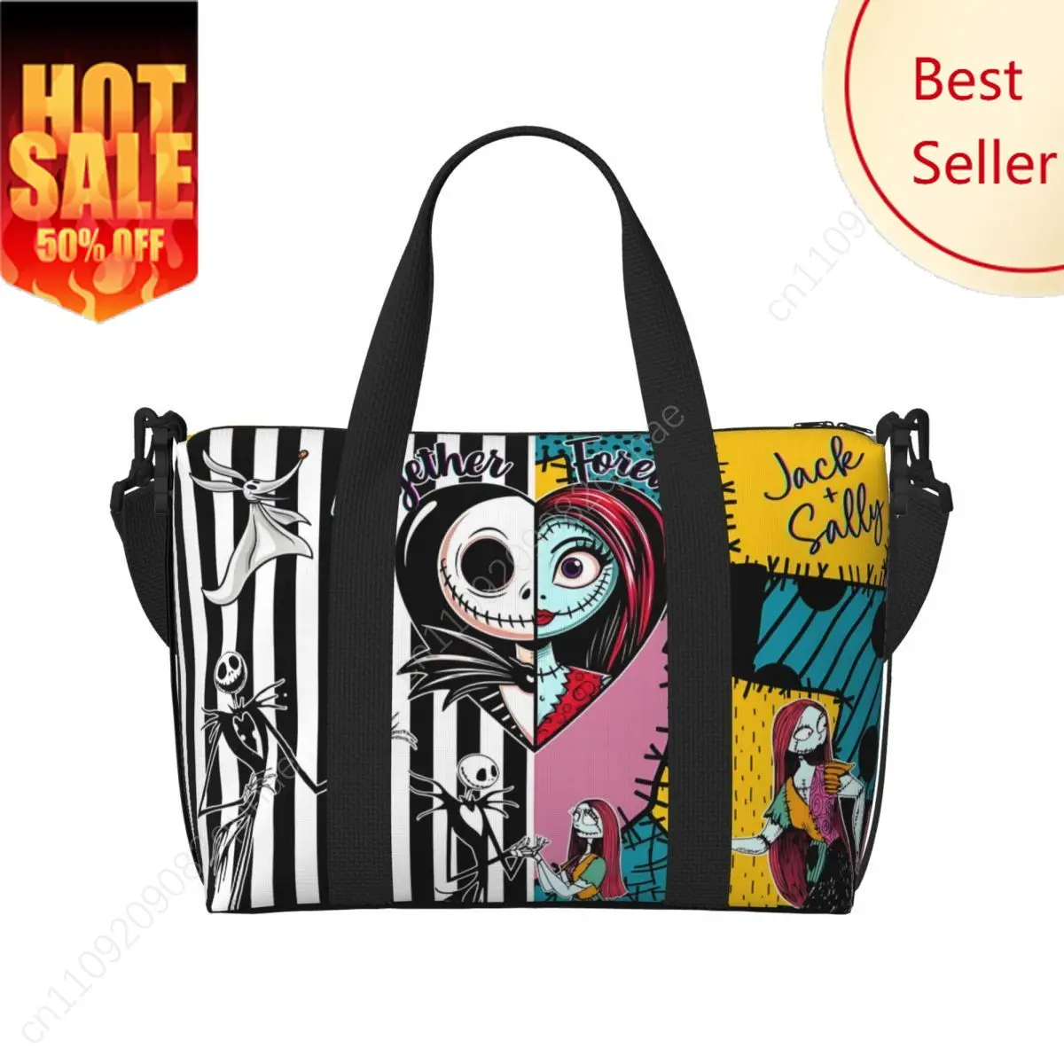 

Custom Jack Skellington Tote Bag for Women Large Capacity Living Skeleton Beach Gym Travel Bags