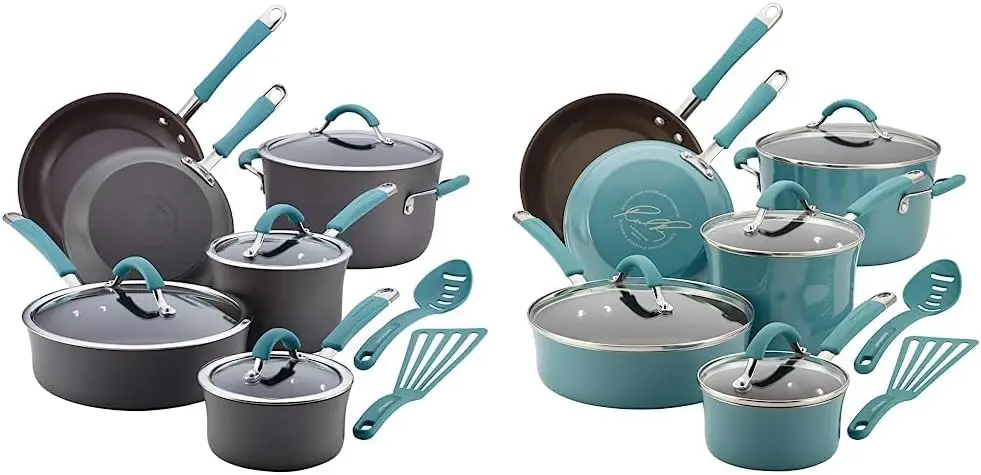 

Набор кастрюль и сковородок Cucina с твердым анодированным антипригарным покрытием, 12 предметов, серый, с синими ручками, кастрюли и P с антипригарным покрытием Cucina