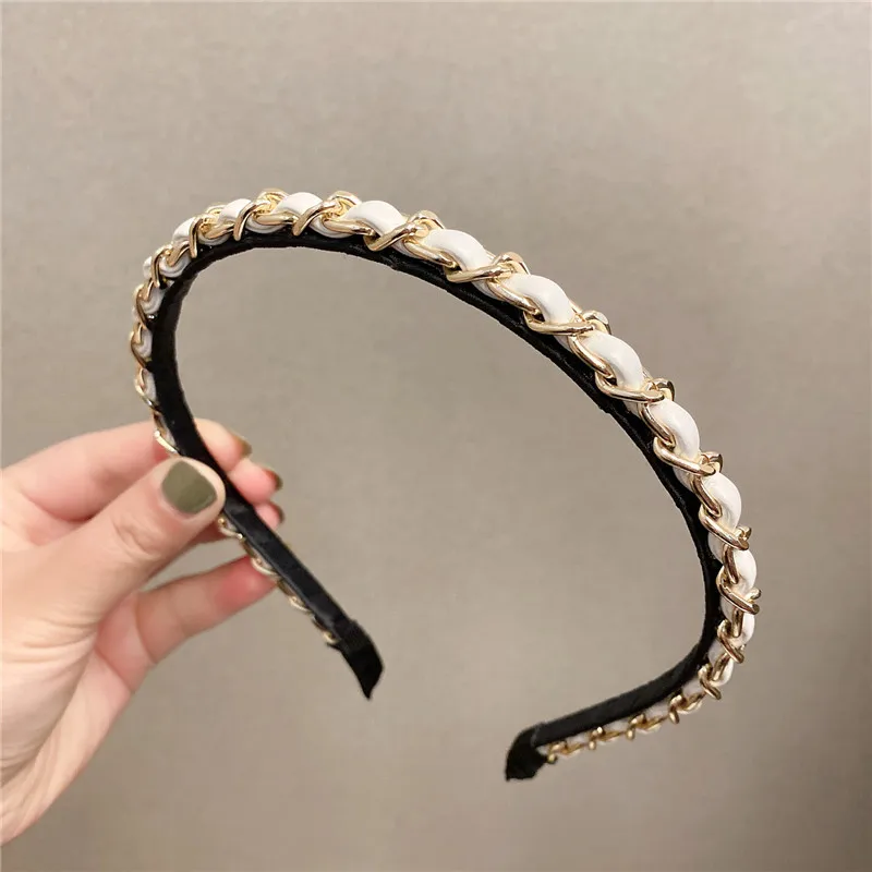 Leather Solid Color Knotted Hairband knitting Hair Hoop Bow Headband Women Girls Retro makeup Hair Accessories