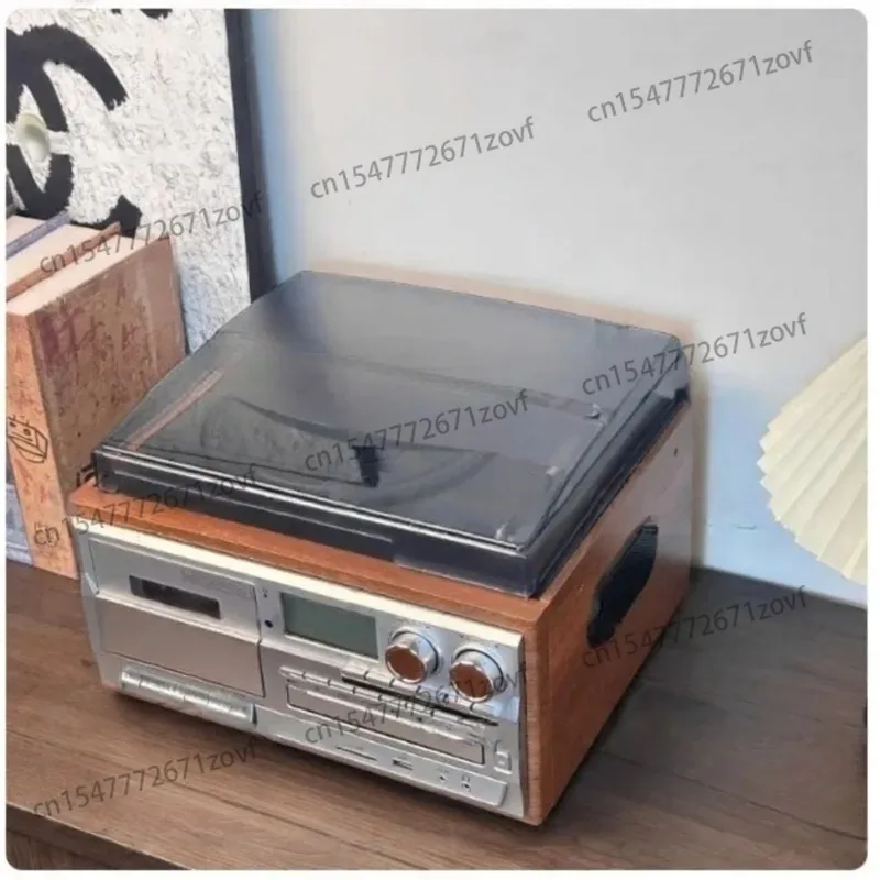 Vintage Vinyl Player Multifunction CD Player with Bluetooth Speaker Cassette USB Flash Drive Radio