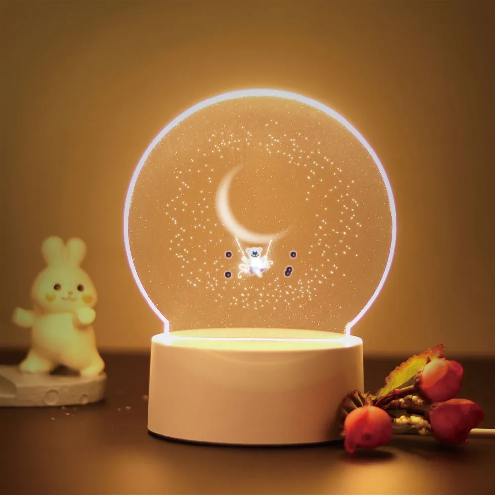 Moon Star lampu malam Visual untuk Dekor kamar anak-anak lampu akrilik gajah beruang dengan selamat malam hadiah ulang tahun anak laki-laki dan perempuan