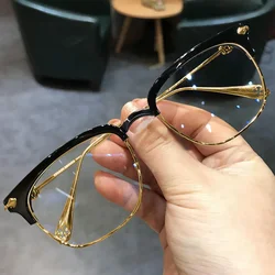 Fashion Metal Half-frame Reading Glasses Women High Definition Business Anti-Blue Light Goggles Men Presbyopia Eyeglasses Unisex