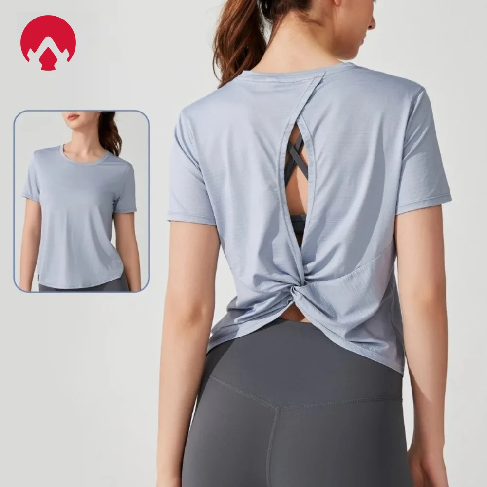 

Женский топ для йоги с короткими рукавами и узлом сзади — дышащая повседневная спортивная одежда для тренажерного зала, фитнеса, летних тренировок