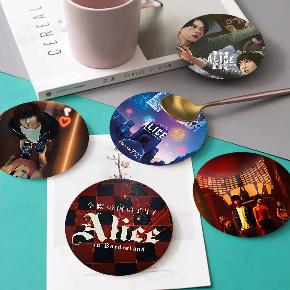 Hot TV Alice In Borderland Retro Wooden Cup Mats Elements Colour Printing Cup Coasters Home Kitchen Decora Gifts