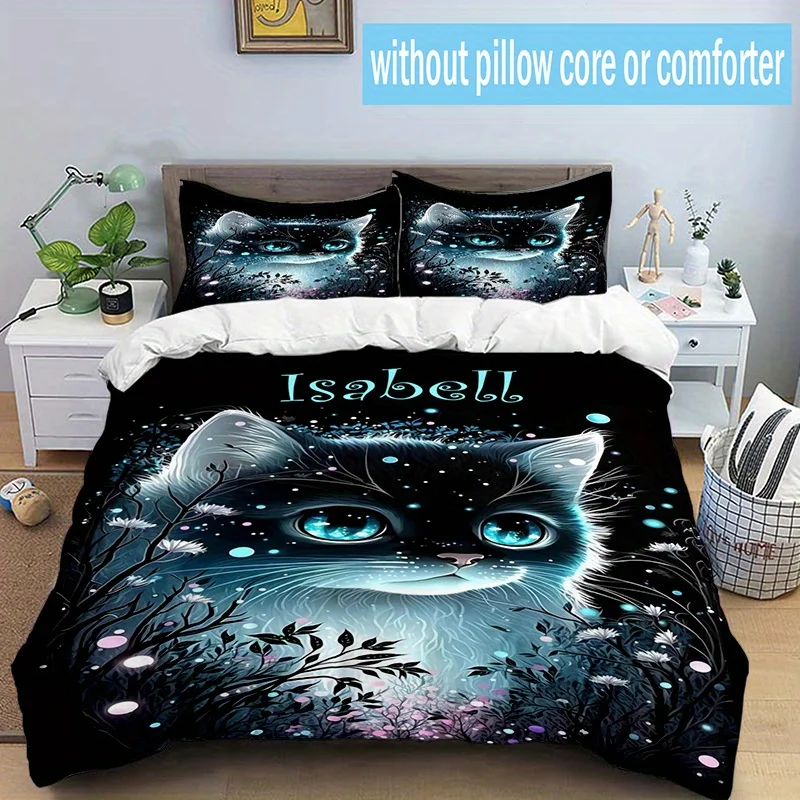 Name Custom Bedding Set Cat Printed Polyester Duvet Cover Single Twin Queen King Size for Home Decoration Birthday Gift