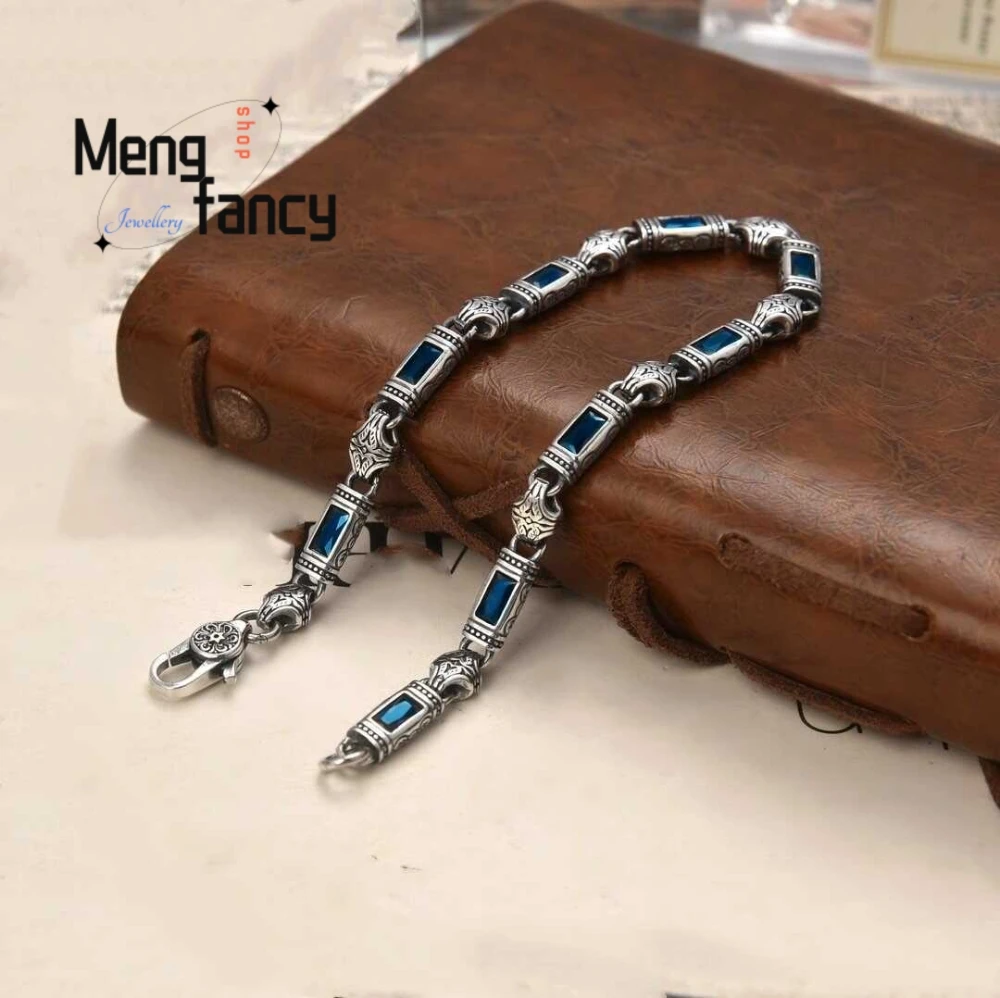 Auspicious Cloud Chinese Meander Pattern Gemstone Inlay Bracelet Retro Trendy Exquisite High-End Popular Lucky Personality Gift