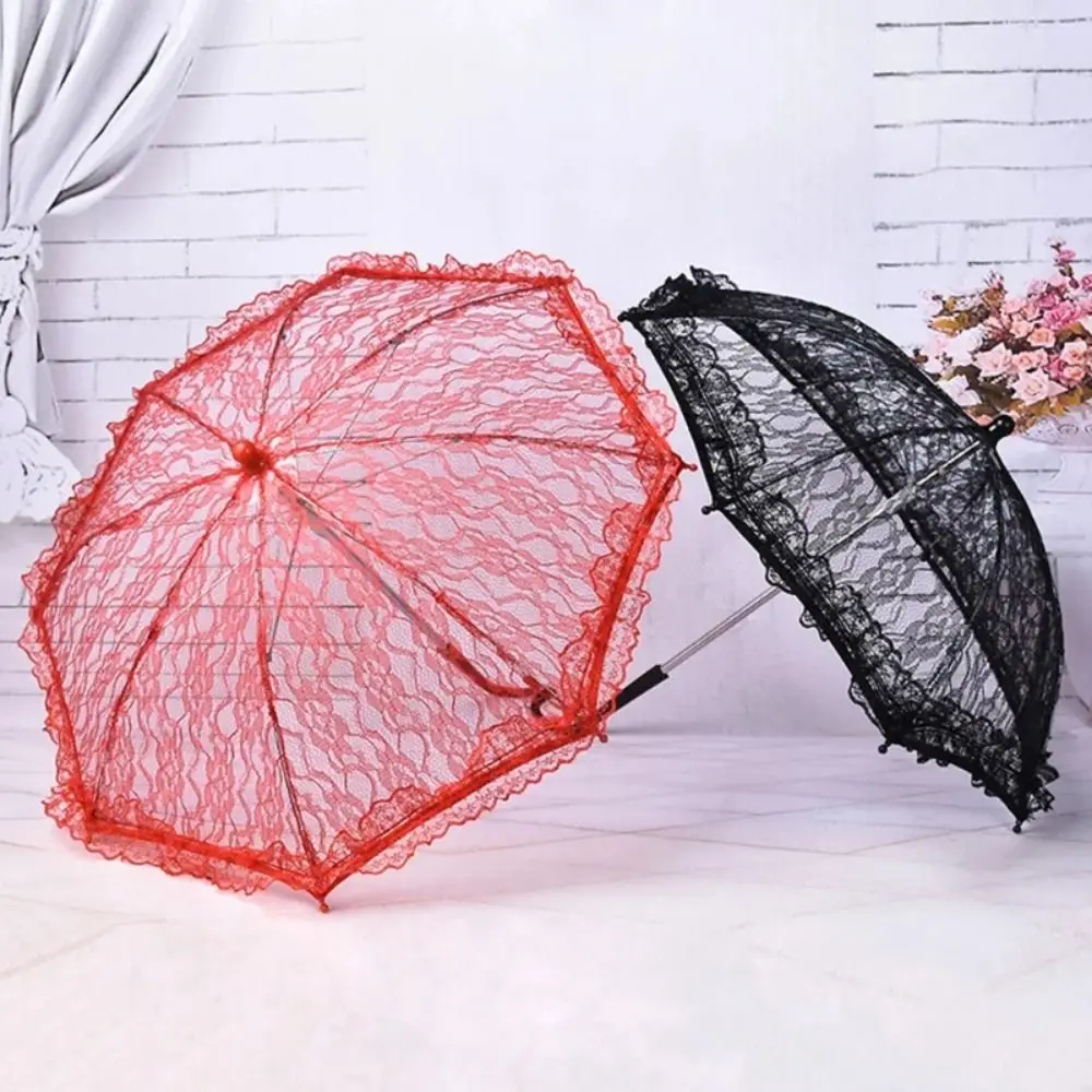 Elegant Lace Women's Lace Umbrellas Lolita Hollowed Out Mini Bridal Umbrella Delicate Floral Patterns Wedding Decoration Props
