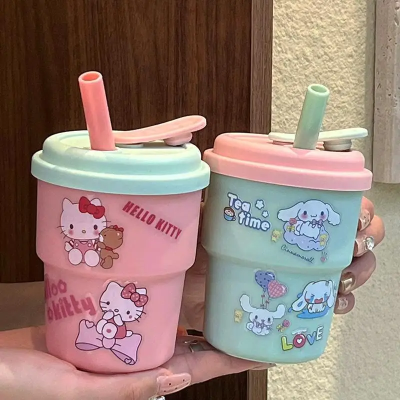 Sanrio Hello Kitty Sippy Cup Anime Kawaii Coffee Cup Cinnamoroll Large Capacity Ins Cartoon Good Looks Gift Wholesale