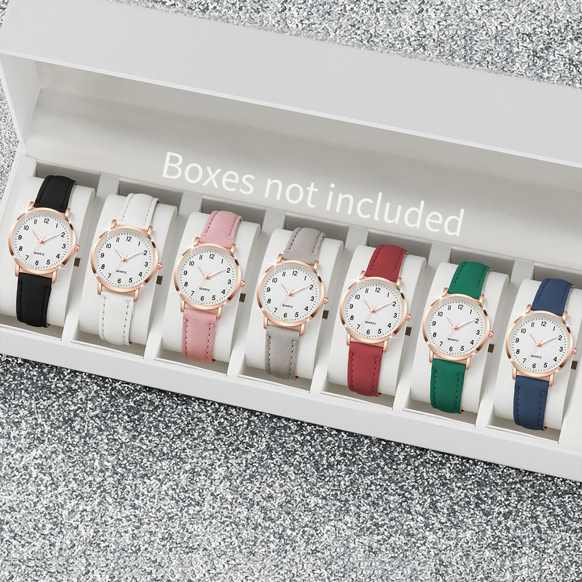 7 stks/set mode arabische wijzerplaat vrouwen quartz horloge casual lederen band horloges (zonder doos)