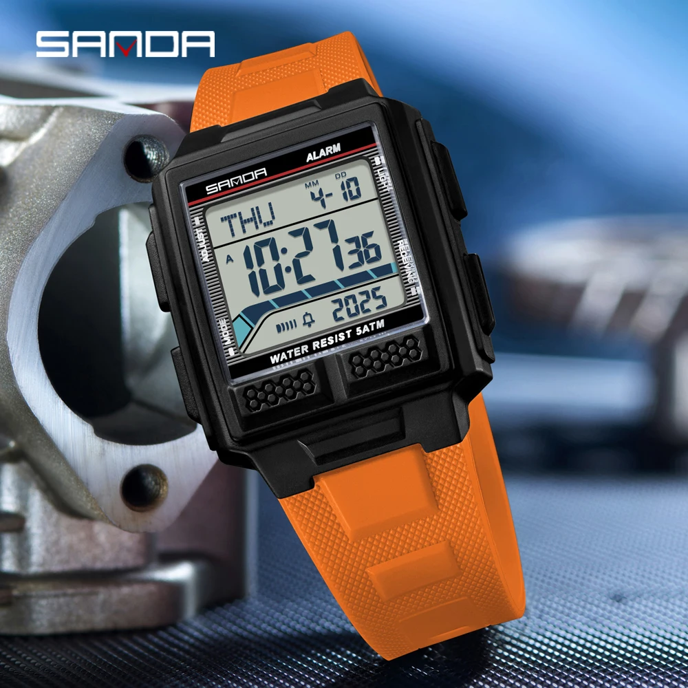 

SANDA 2212, мужские спортивные электронные часы, 5 атм, водонепроницаемый ночник, обратный отсчет, секундомер, будильник, 3D стереоскопический чехол