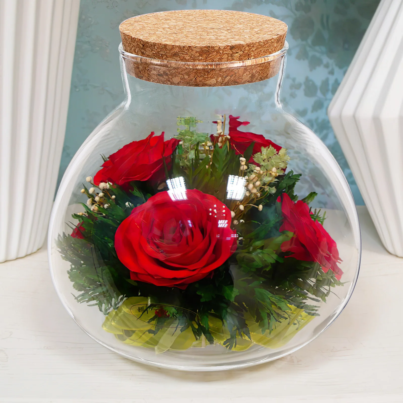 

Glass Terrarium Bottle 15cmx16cm Round Glass Jar Cork Lid Transparent DIY Micro Landscape Vase for Home Storage