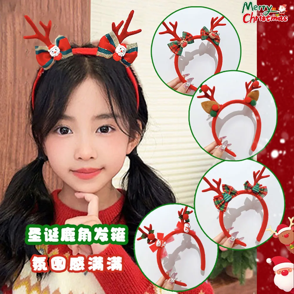 أزياء عيد الميلاد الفتيات الاطفال رباطات تأثيري الكرتون الأيائل ندفة الثلج شجرة هيرباند هدايا حفلة عيد الميلاد إكسسوارات الشعر #2