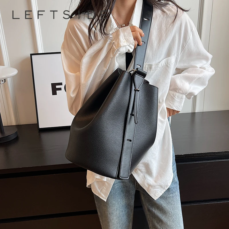 Retro PU Leather Shoulder Bags for Women 2023 Designer Korean Fashion Female Bucket Handbags Solid Color Crossbody Bags