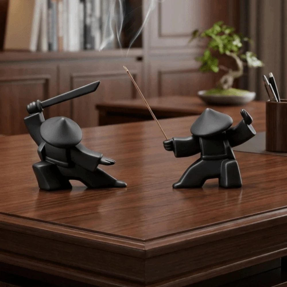 2PCS 3D Printed Samurai Incense Holder Samurai Figurine Plastic Incense Stick Burner Unique Samurai Statue Ornament