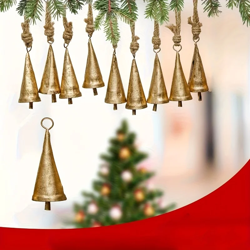 1 Set Vintage Brass Bell Set, Wreath Decoration Bells, Country Wind Bells, Christmas Tree Ornaments, Perfect For Holiday Decorat