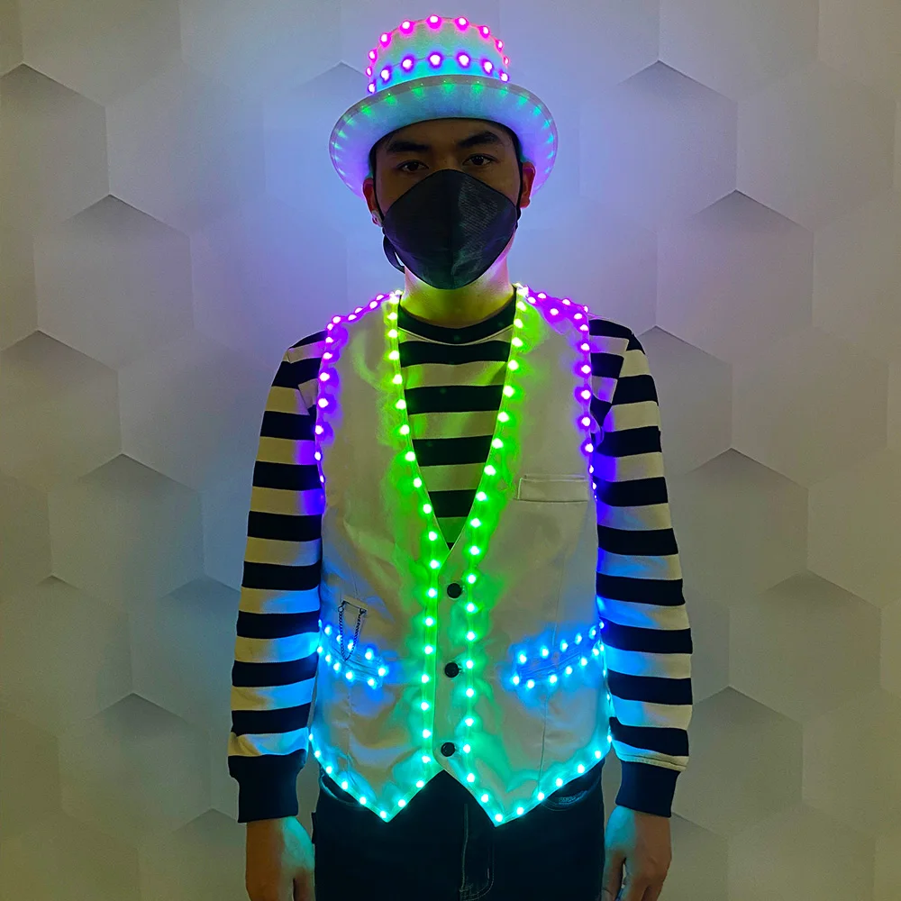 Magic led glow-in-the-dark vest Nightclub clothing Jacket vest DJ Singer Party Lighting props LED Magic show hat supplies