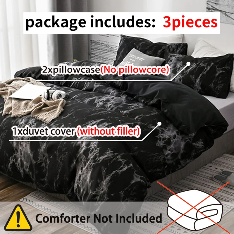 3-częściowy zestaw poszewek na kołdrę z nadrukiem marmuru, miękki, przyjazny dla skóry zestaw pościeli zawiera 1 poszewkę na kołdrę i 2 poszewki na poduszki