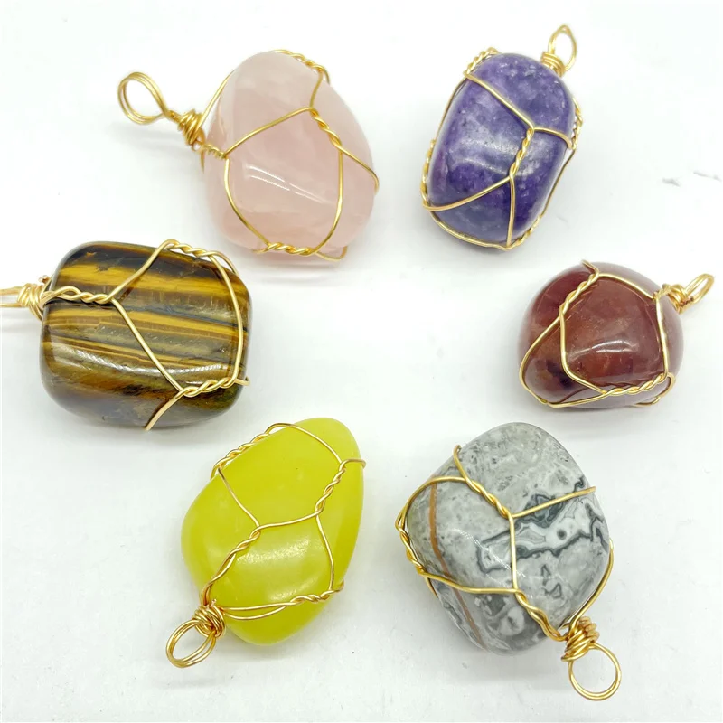 

Natural Gem Stone Quartz Crystal Amethyst Tiger Eye Opal Mixed Winding Irregular Pendant For DIY Jewelry Making Necklace 12Pcs