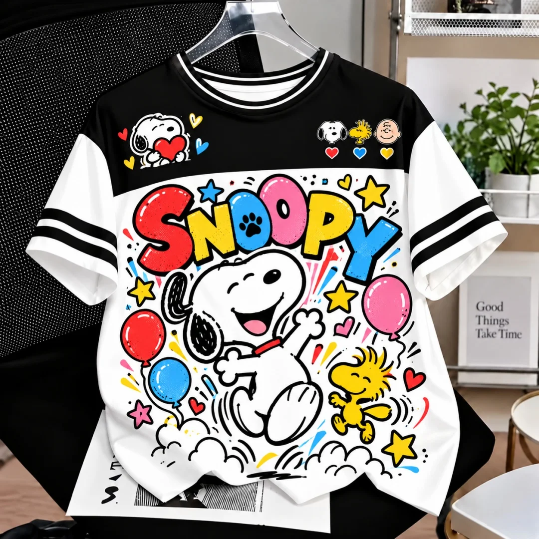 Niedliches T-Shirt mit Snoopy-Cartoon-Print, Y2K-Streetwear, kurzärmeliges Kinder-T-Shirt, Unisex, lässiges Sommer-Oberteil mit Rundhalsausschnitt, Damen-Y2K-T-Shirts ﻿ – Detail 3