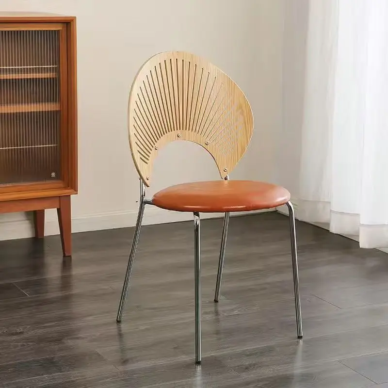 Shell chair, home thickened dining table and chair, simple solid wood chair, commercial wrought iron back chair