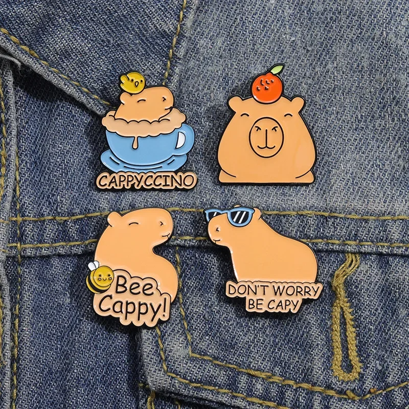 Cartoon Capybara Animal Enamel Pin Don\'t Worry Be Cappy Cute Brooch Lapel Pin Accessories Clothes Collar Badge Backpack Jewelry