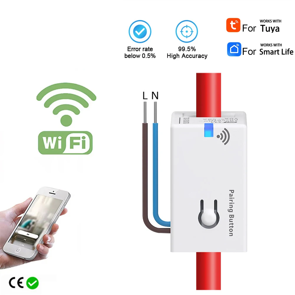 

For Tuya Smarts WiFi Energy Meter, 1-50A, Real-Time Power And Energy Monitoring, -13°F To +140°F, Home Assistants Compatible