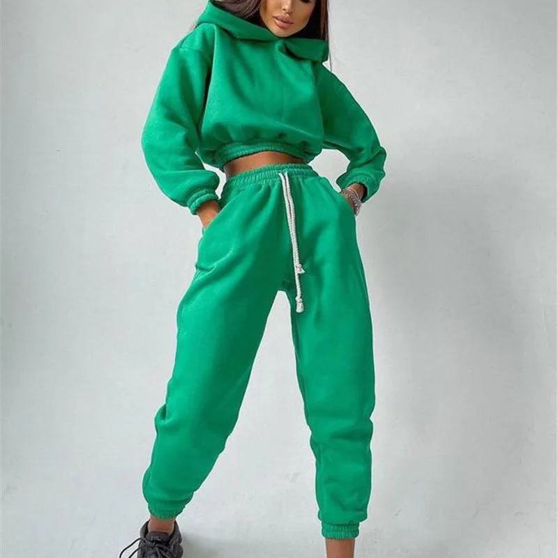 Women Tracksuit Set High Waist Sweatpants And Hooded Sweatshirt Suit Casual Spring Autumn Fitness Two Piece Set Female Outfits