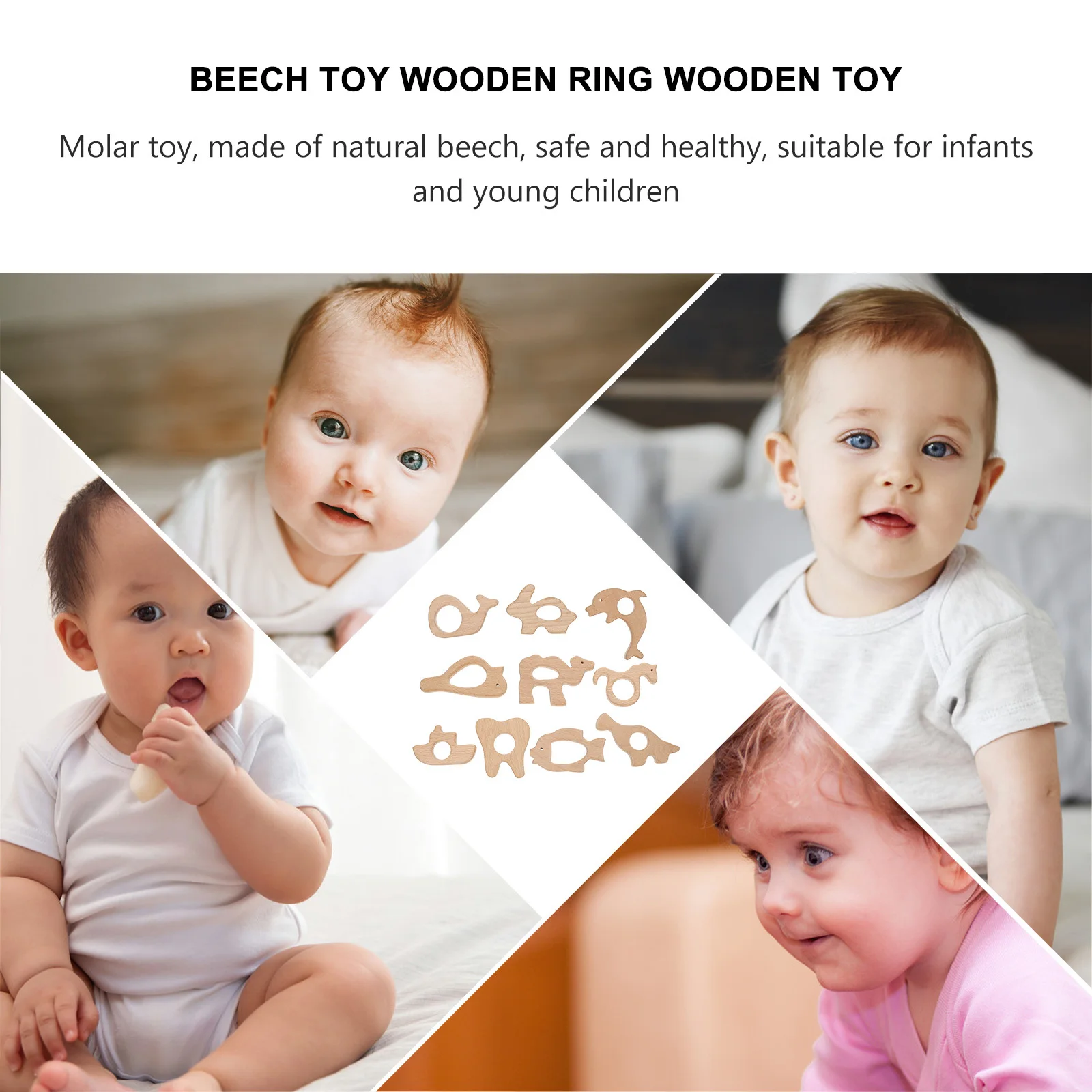 10 قطع من عضاضات الأطفال المقاومة للعض، مصنوعة من خشب الزان الناعم لتخفيف آلام التسنين، أداة مضغ على شكل حيوانات للأطفال