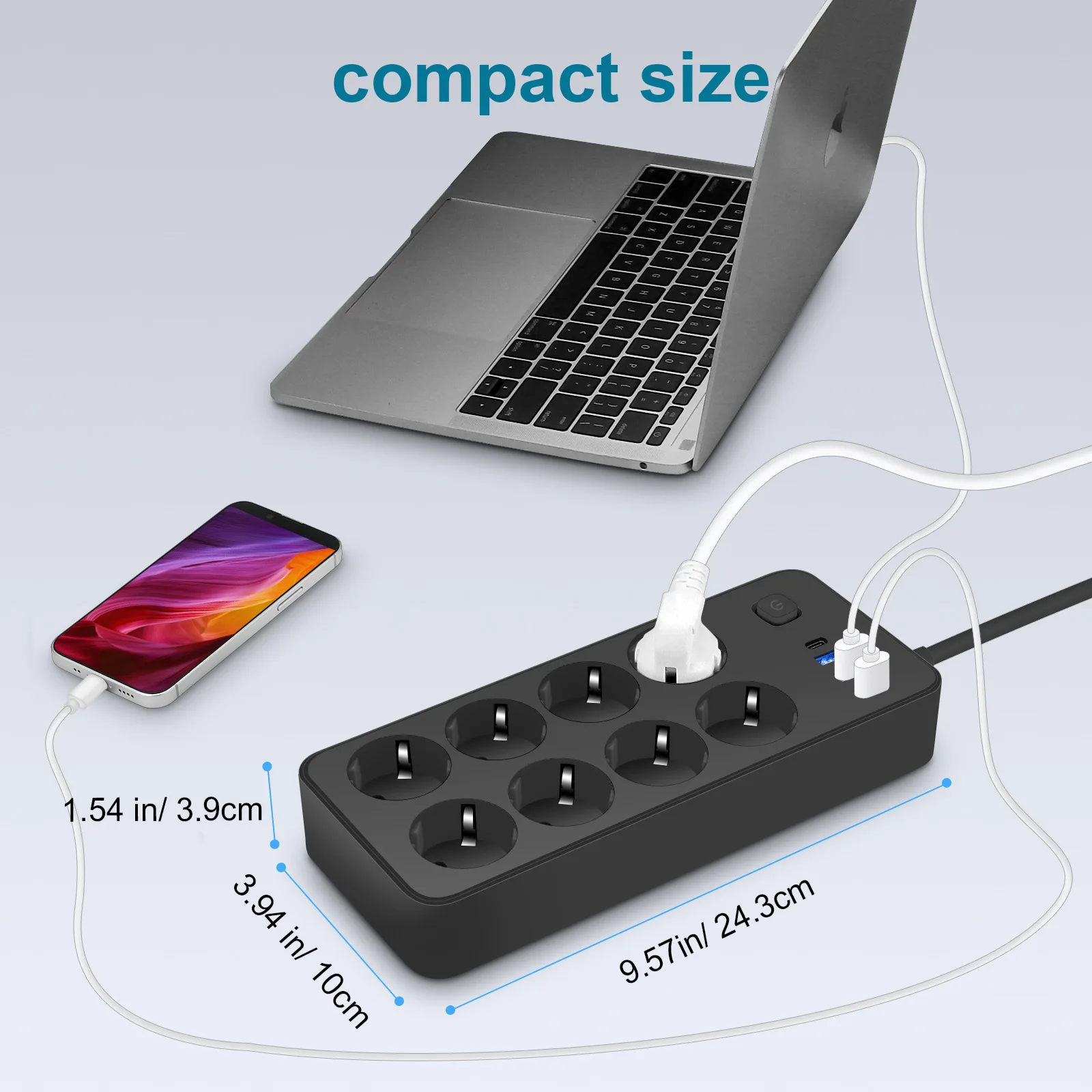 EU Plug Power Strip with 3 USB Ports Extension Cord Socket Network Filter 8 AC Outlet 2000W Electrical Charge Adapter