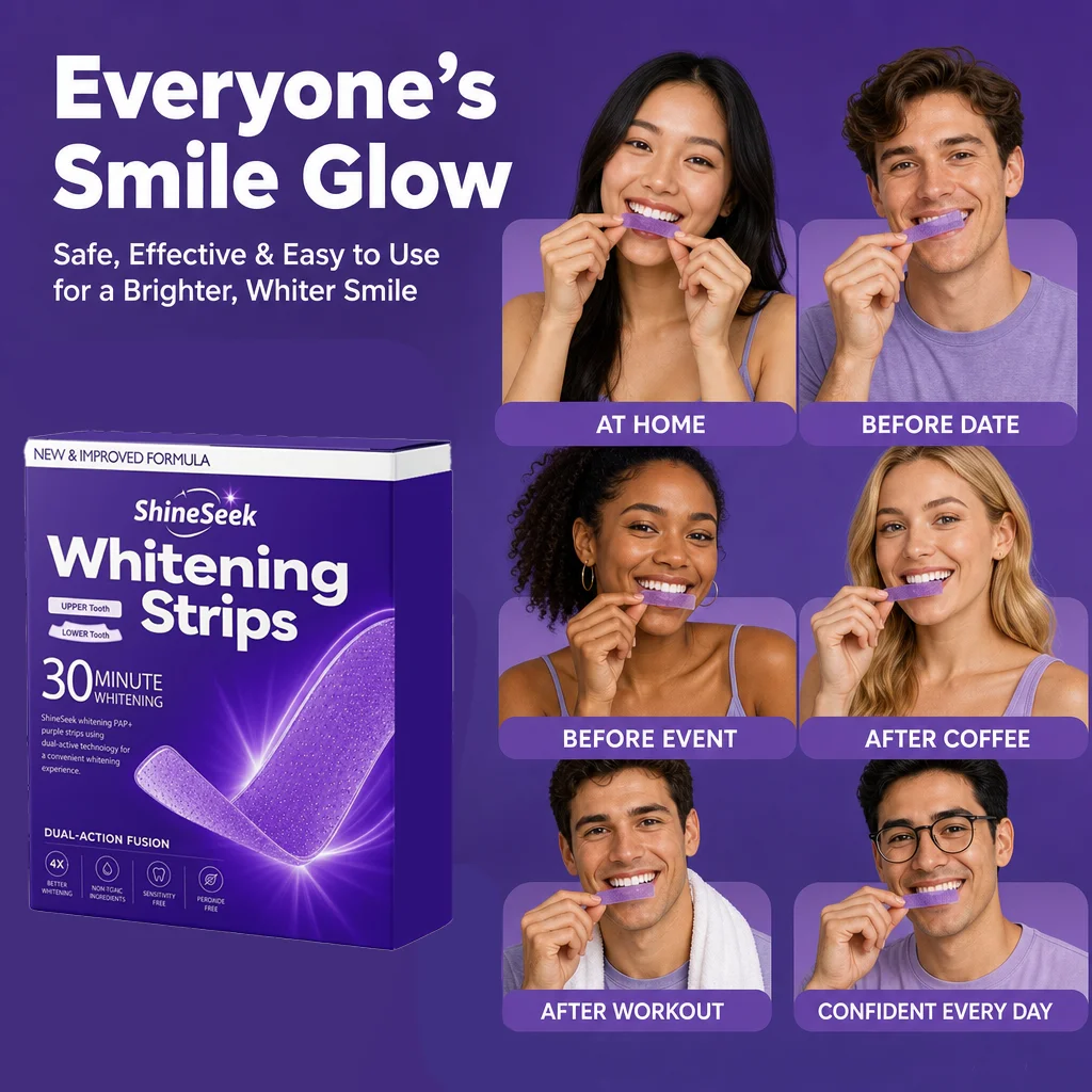 14Pcs/7Pairs 30-Minute Fast Whitening Purple Pap Tooth Strips, Second Generation Pap+ Formula, Does Not Contain Hydrogen Peroxide, Gently Whitens Teeth, Suitable for Sensitive Gums