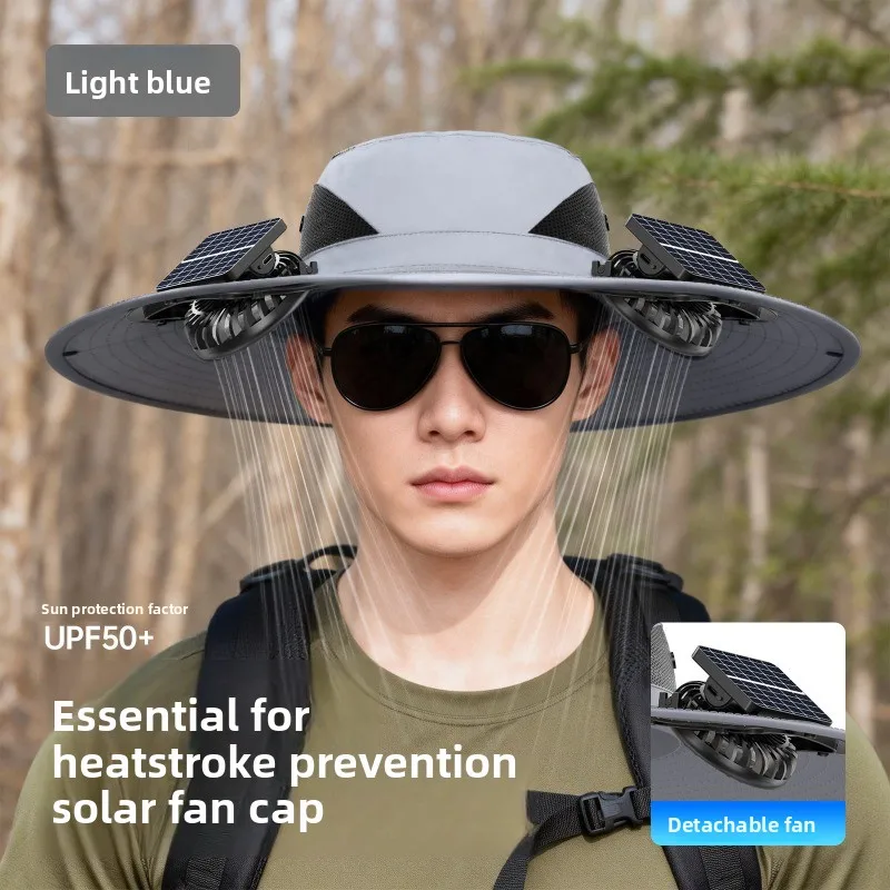 Solar Fan Hat for Outdoor Work Summer UV Protection Fishing Cap Lightweight Bucket Hat for Garden Hands Free Sun Shade Headwear view 5
