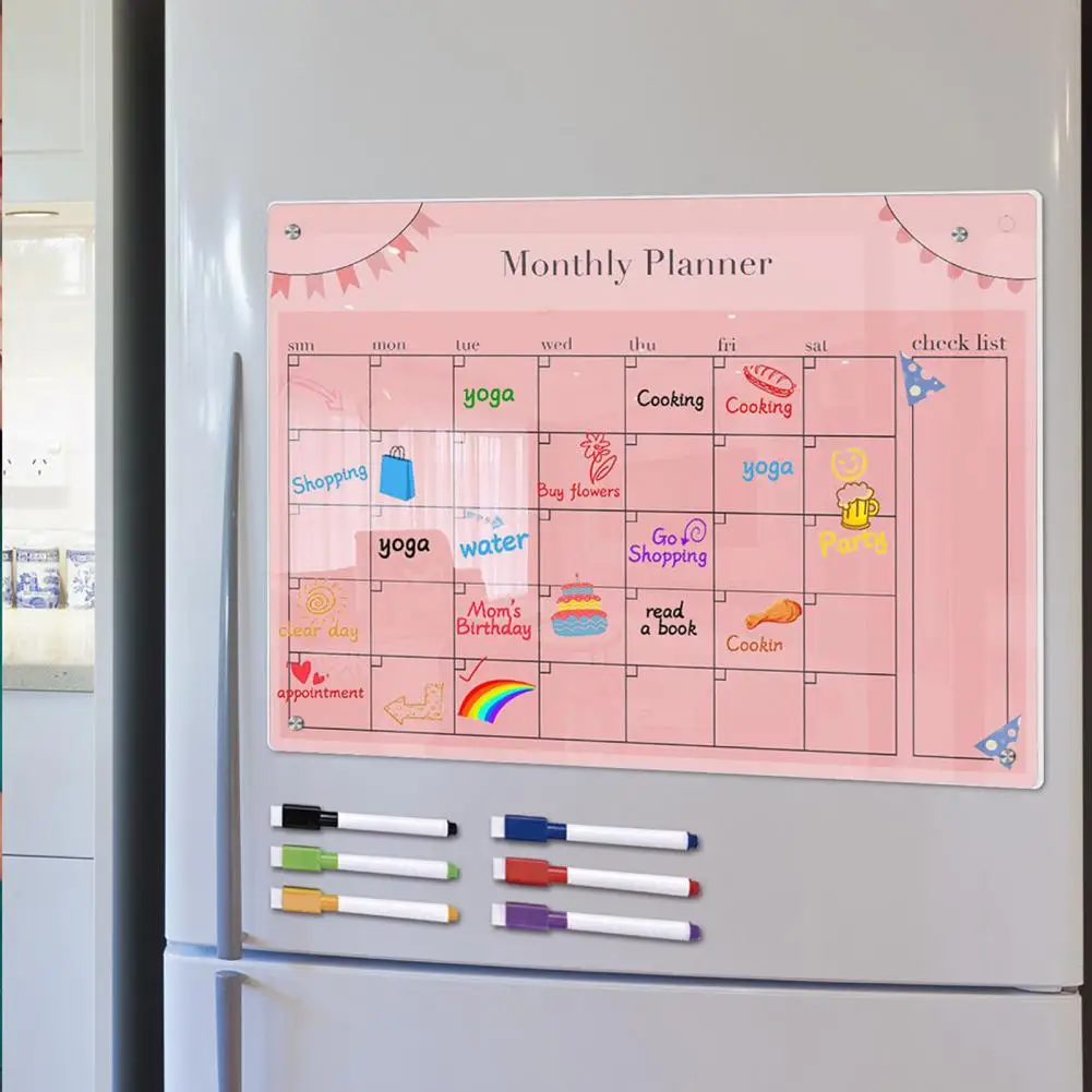 The colorful transparent acrylic weekly planning note message board is erasable and reusable.