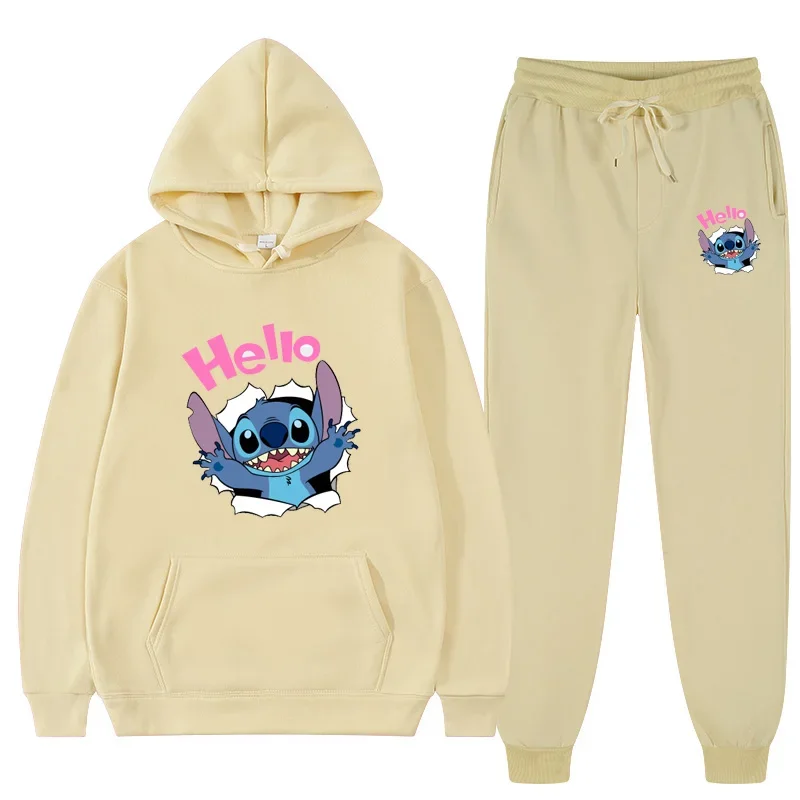 2024 Disney Hello Stitch Hip Hop Hoodie Suit Fashion Sports Lilo Film Leisure Sportswear Autumn/Winter Set For Men Women