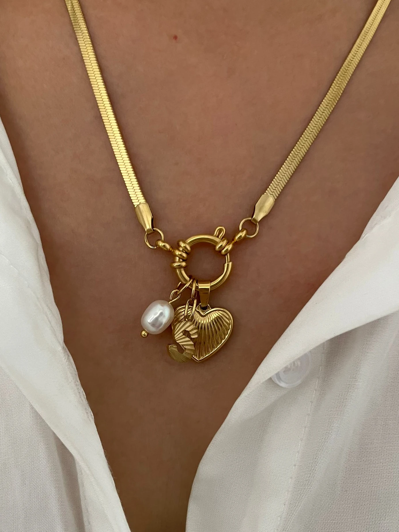 GHIDBK Minimalist Starfish Stripe Conch Scallop Shaped Pendant Necklace for Women Waterproof Trend Jewelry Summer Beach Party