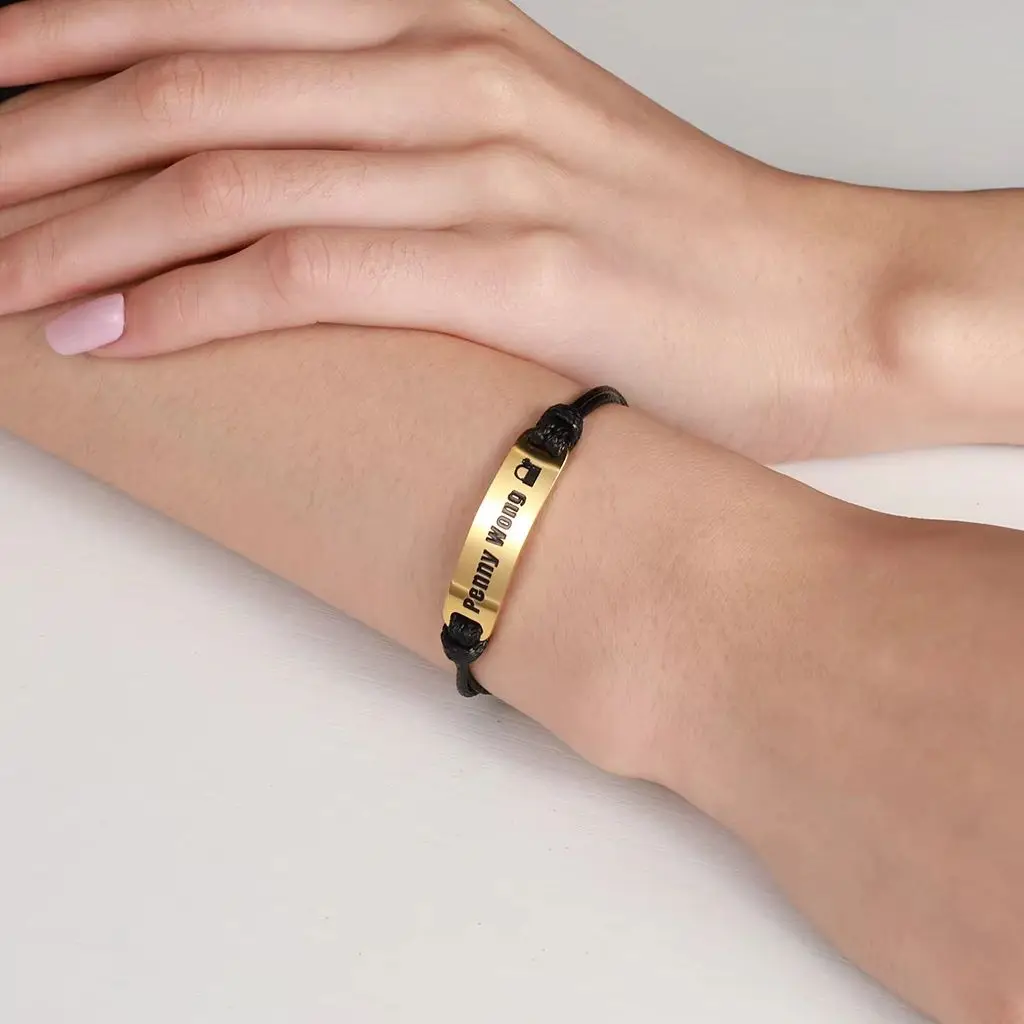 

Custom Name Men's Bracelet Stainless Steel Adjustable Braided Rope Chain Personalized Name Plate Men's Jewelry Gifts for Husband