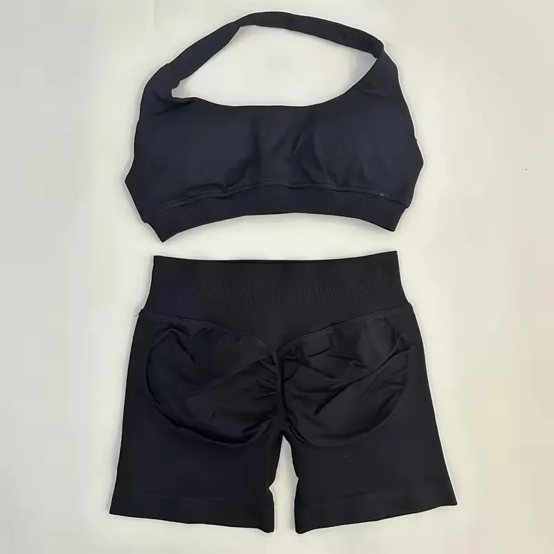 Impact Shorts Set 2 Pieces Seamless Yoga Set Workout Tracksuit Halter Yoga Top And Sports Short Suits Sportswear Fitness Gym Set image 3