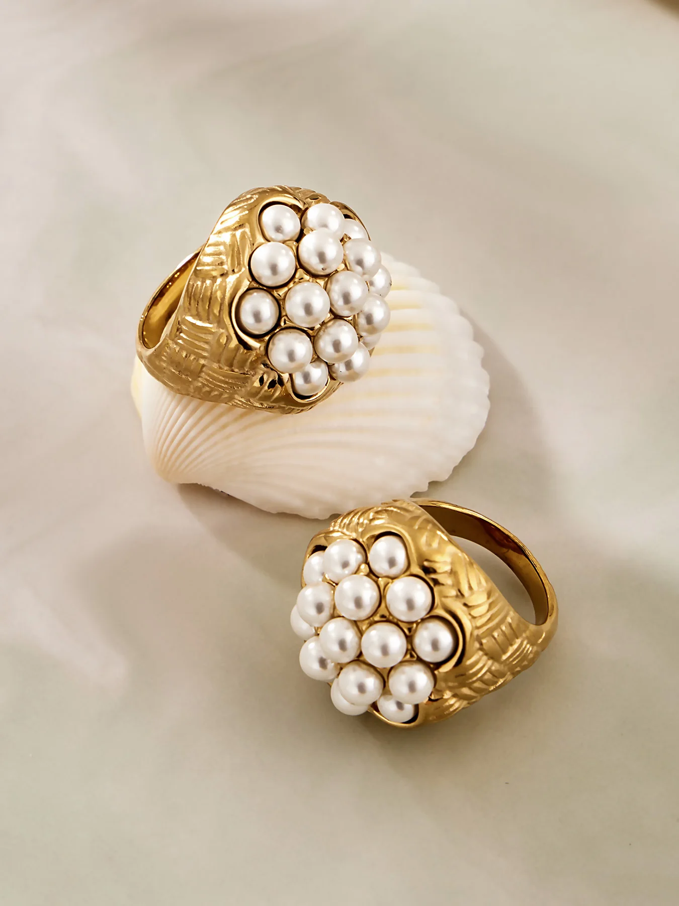 Fashion Rings For Women Colorful Glass Stone Imitation Pearl Stainless Steel Waterproof Women's Rings Wedding Engagement Jewelry