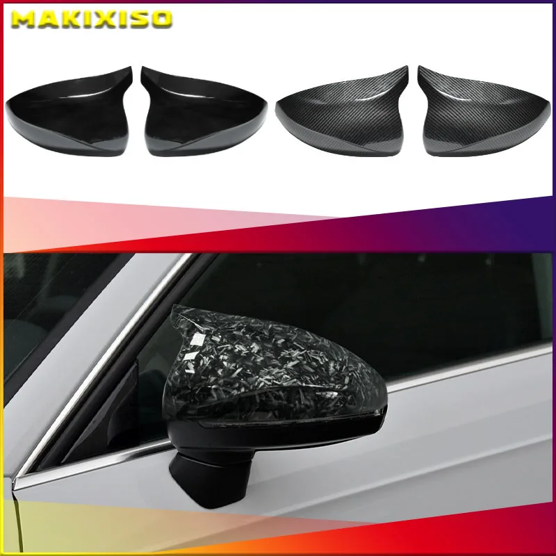 

For Audi A3 S3 8V RS3 2014-2020 2PCs Carbon Fiber style Horn shape Car Rear View Door Wing Side Mirror Cover Caps Shell Case