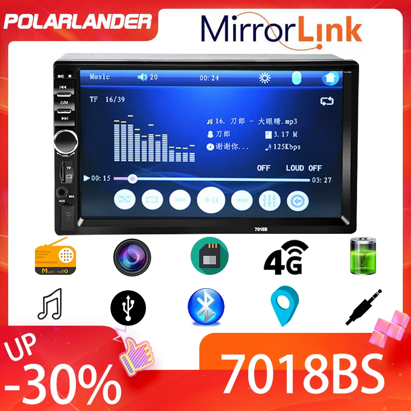 PolarLander Car Multimedia Player Stereo Receiver Radio 2 DIN 7