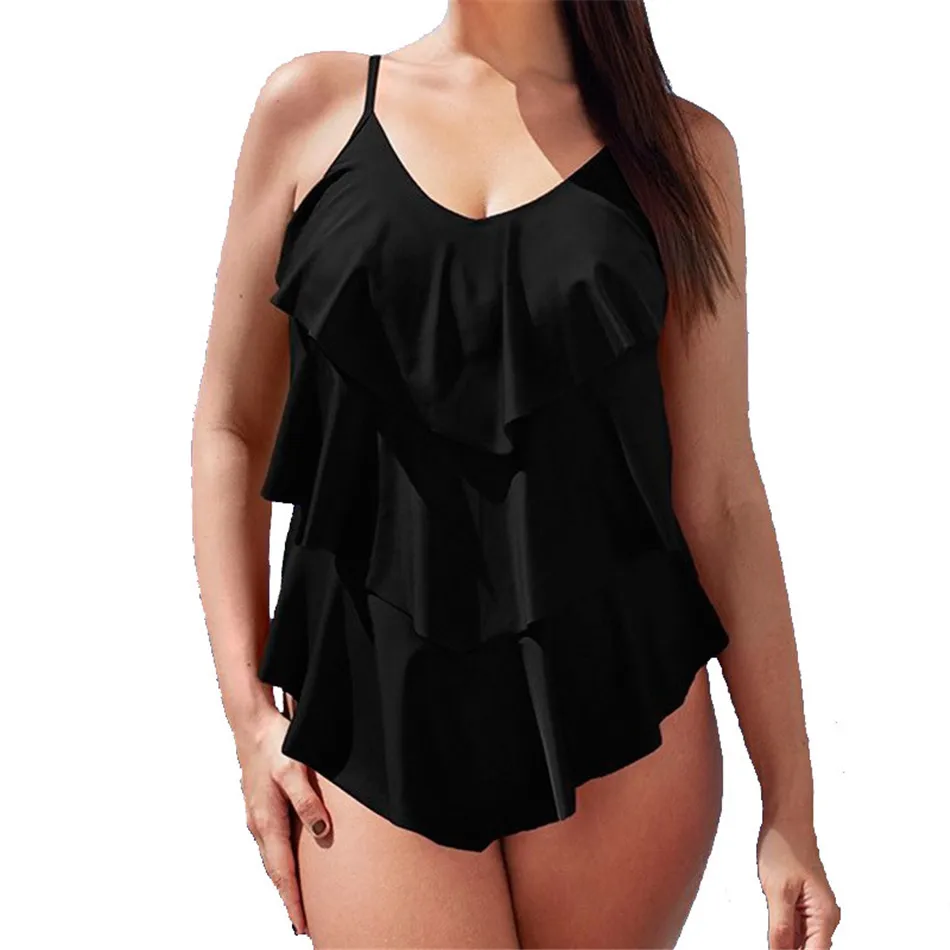 DEKA Women Black Plus Size costumi da bagno Big Large Ruffle costume intero Summer Falbala Female Swim Bathing Beach Sport Suits