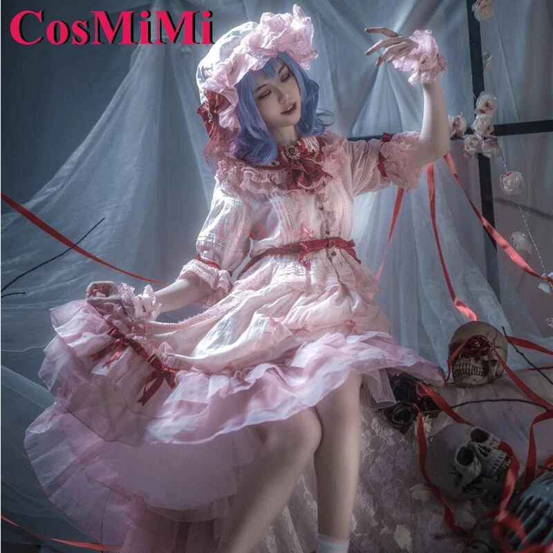 CosMi Remilia Scarlet juego de Cosplay Touhou Project disfraz precioso vestido rosa dulce elegante ropa de juego de rol para fiesta de Carnaval