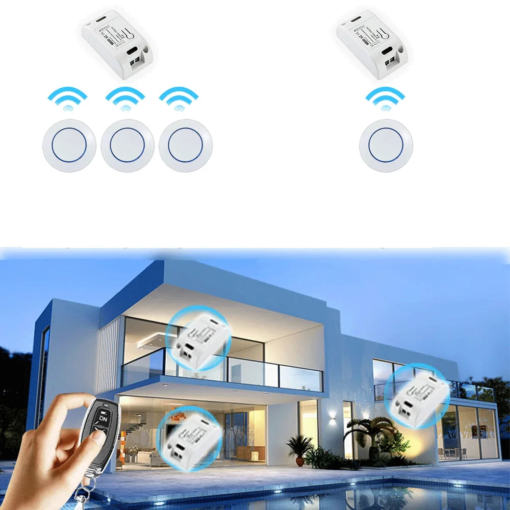 RF 433Mhz Light Switch Round 10A Wireless Panel Mini Switch Remote Control Relay Receiver Module Transmitter For Bedroom