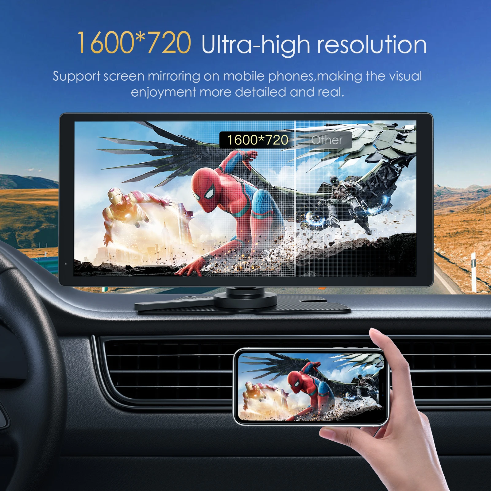 Wireless Carplay Android Auto 10.25 Inch HD 1600*720 Car Play Touch Screen Display Smart Portable Carplay Screen