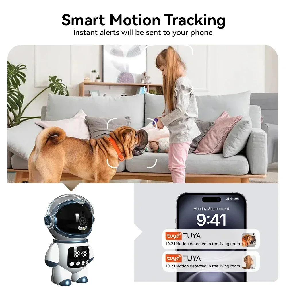 Telecamera IP PTZ Wireless Tuya Smart Astronaut 5MP WiFi, Robot Monitor per Bambini da Interno con Audio Bidirezionale e Rilevamento Movimento