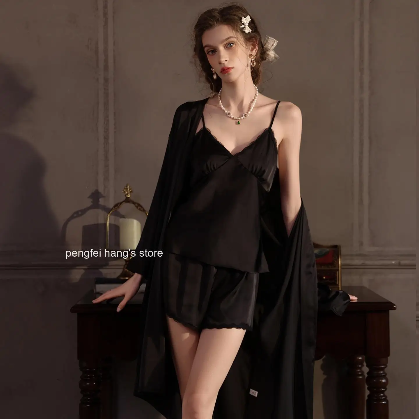 2026 New Women Ice Silk Three Piece Pajama Sleepwear Set Tank Top Shorts Soft Smooth Casual Home Loungewear Suit for Ladies