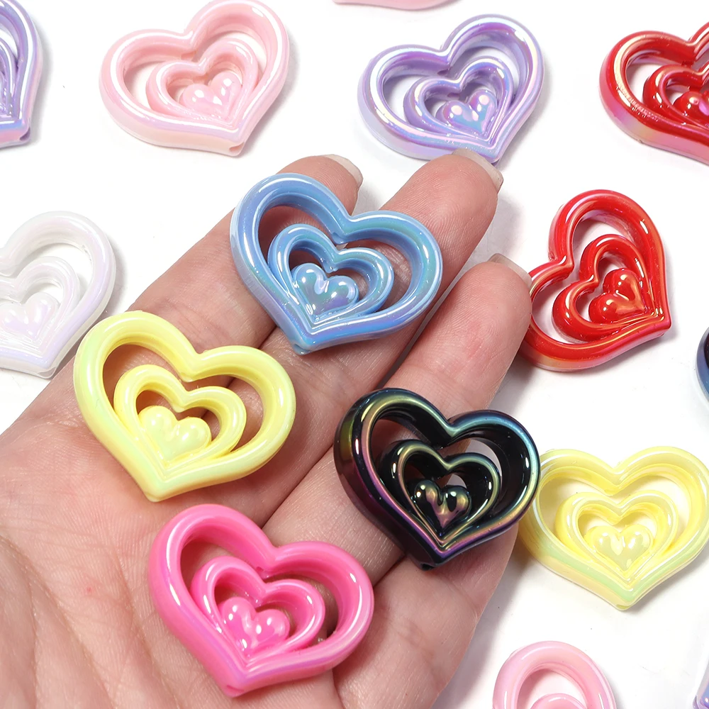 5 piezas de cuentas acrílicas huecas en forma de corazón, coloridas, para hacer joyería, collares, cadenas para teléfonos, llaveros y accesorios.