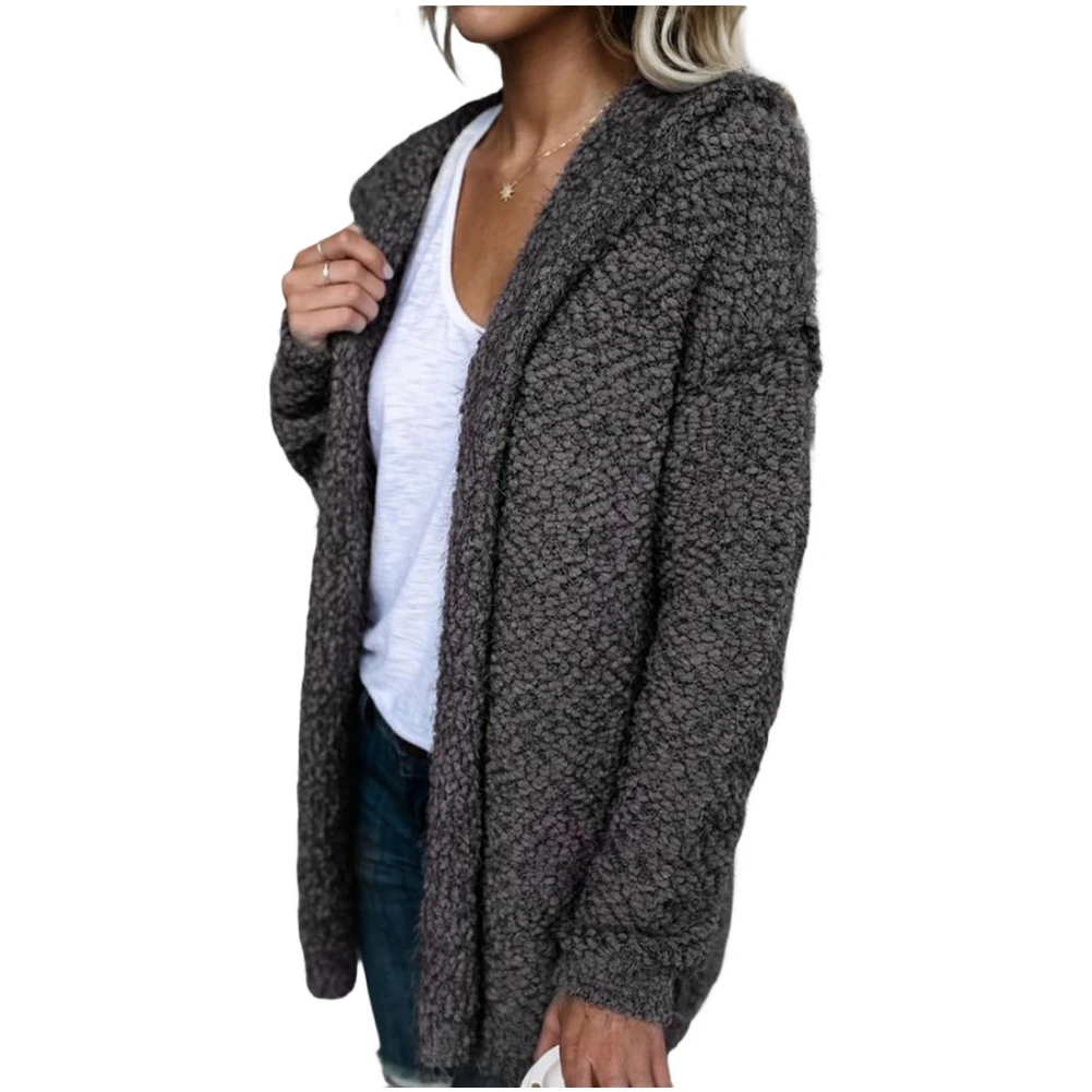 

Повседневная куртка Свободная толстовка с капюшоном Флисовая куртка Осенняя одежда Пушистая ткань с капюшоном и вырезом с длинным рукавом с открытой строчкой